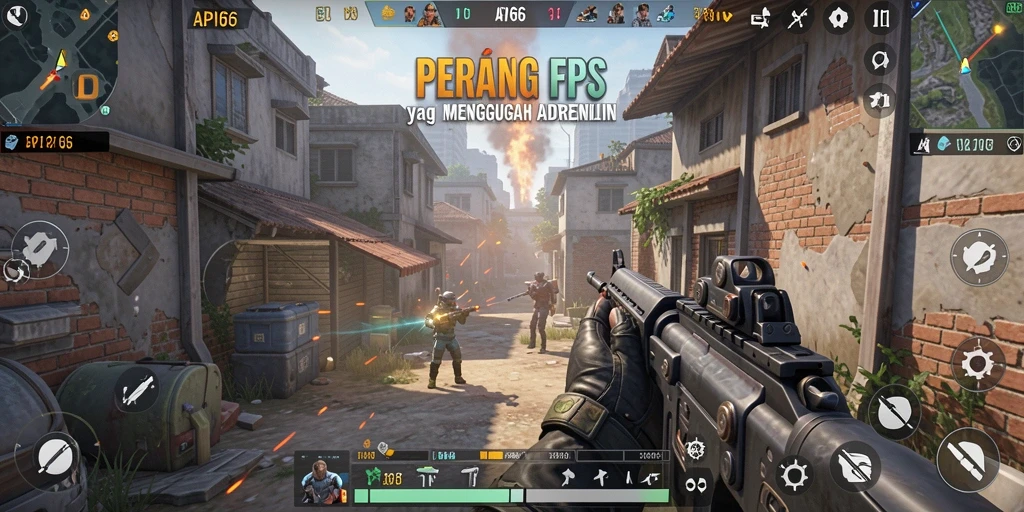 Tangkapan layar menampilkan aksi intens dalam gameplay FPS API66.