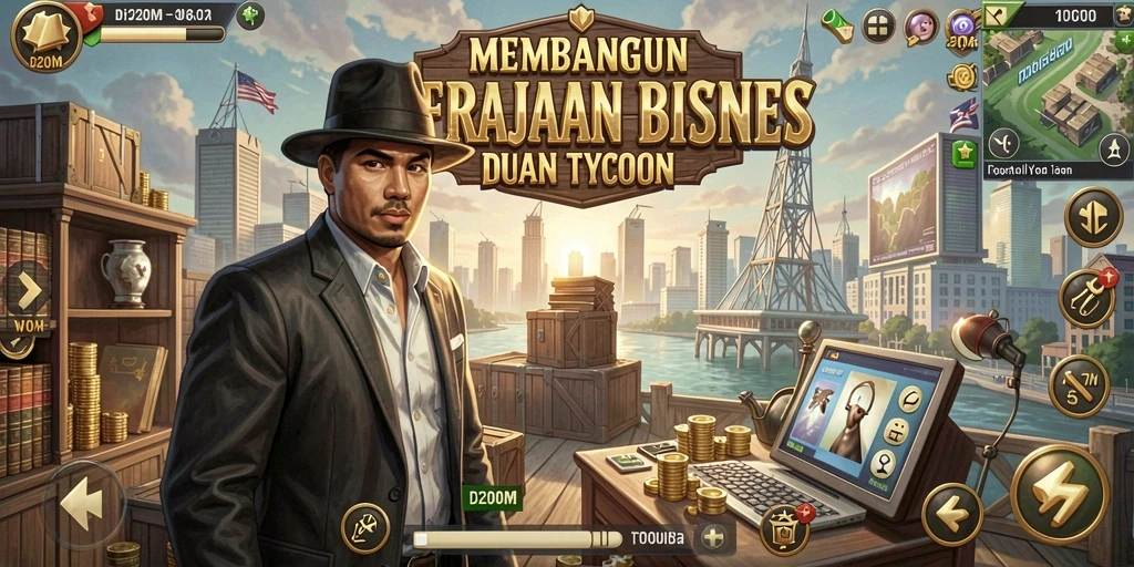 Tampilan gameplay D200M yang ketat dan strategis dalam membangun bisnis.