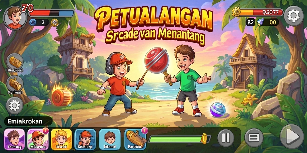 Tangkapan layar menunjukkan gameplay seru di EMON77.