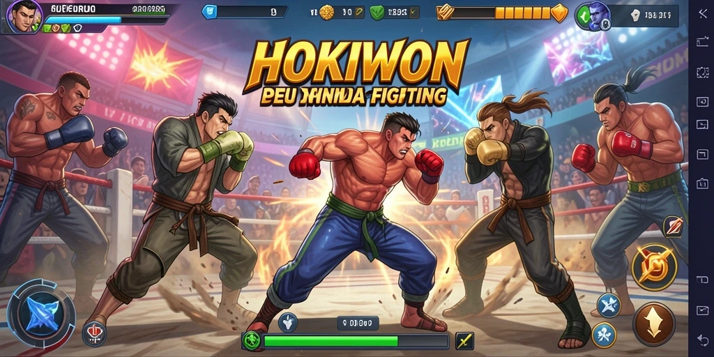 Tampilan gameplay HOKIWON yang mendebarkan dan aksi pertarungan yang intens.