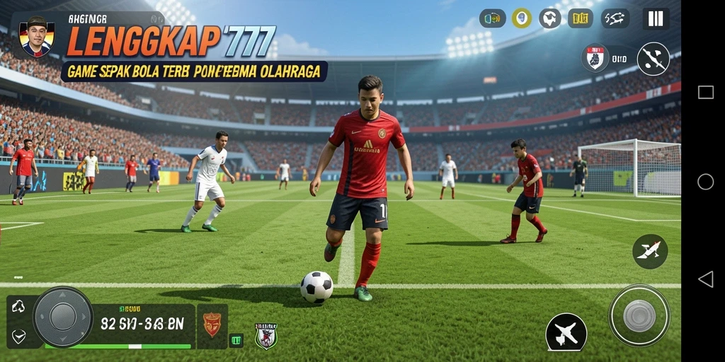 Tampilan gameplay LENGKAP777 yang mendebarkan di lapangan sepak bola.