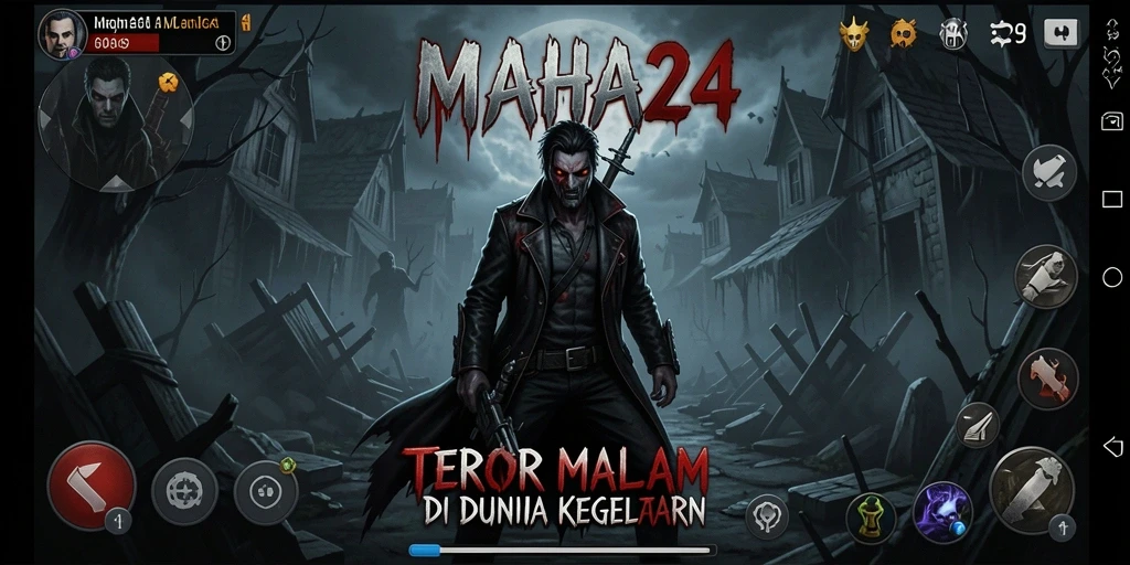 Gameplay MAHA24 yang menegangkan dan menakutkan dalam suasana gelap.