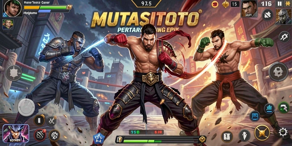 Grafis pertarungan epik dalam MUTASITOTO.