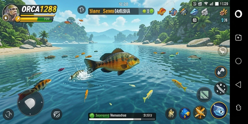 Tampilan gameplay ORCA128 yang menarik dengan aksi memancing seru.