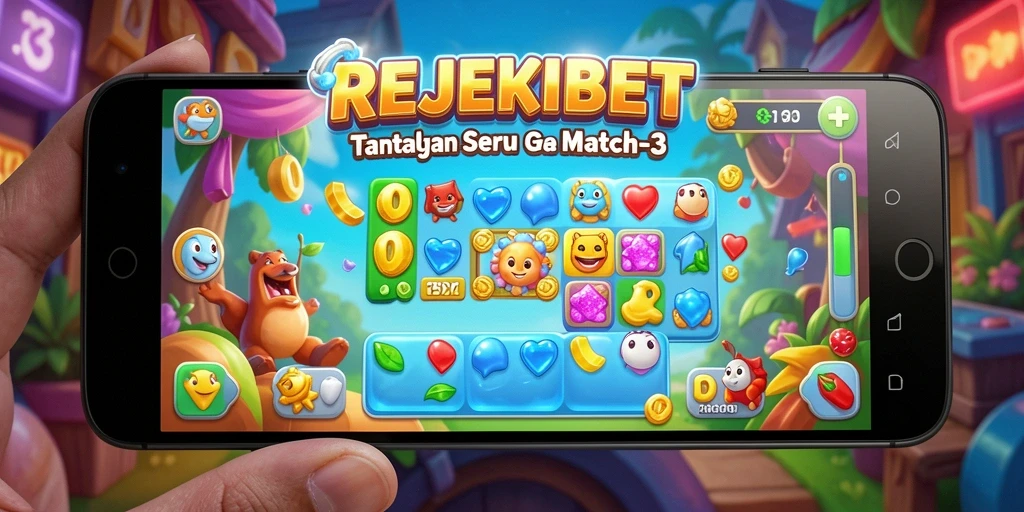Tampilan gameplay seru dalam REJEKIBET dengan momen mencocokkan item.