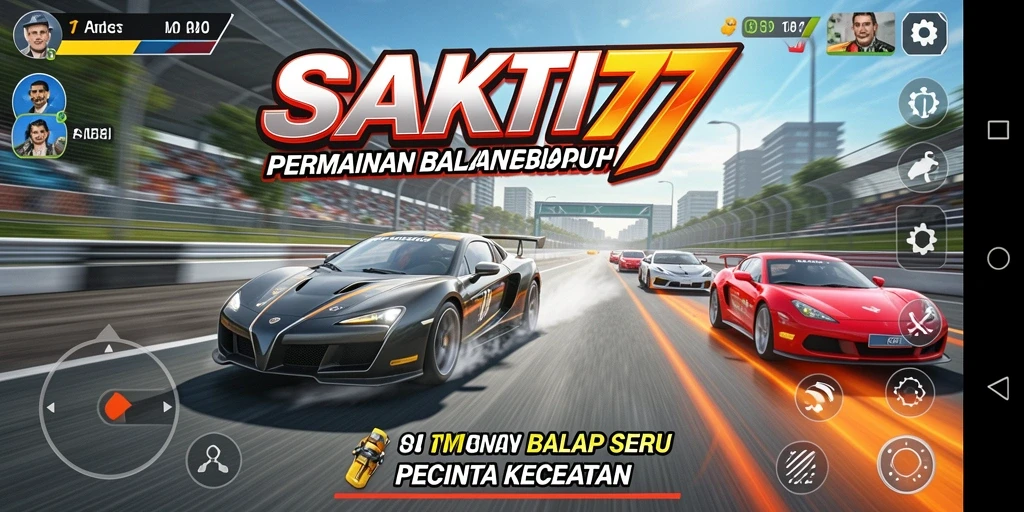 Tampilan balapan seru dalam gameplay SAKTI77.