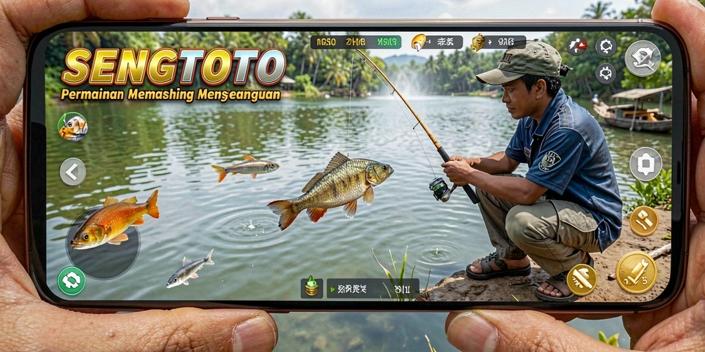 Screenshot utama SENGTOTO menampilkan gameplay seru saat memancing.