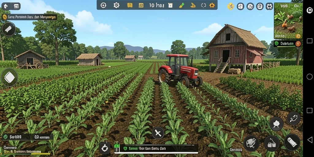 Tampilan gameplay <strong>V89</strong> yang menampilkan aktivitas bertani.