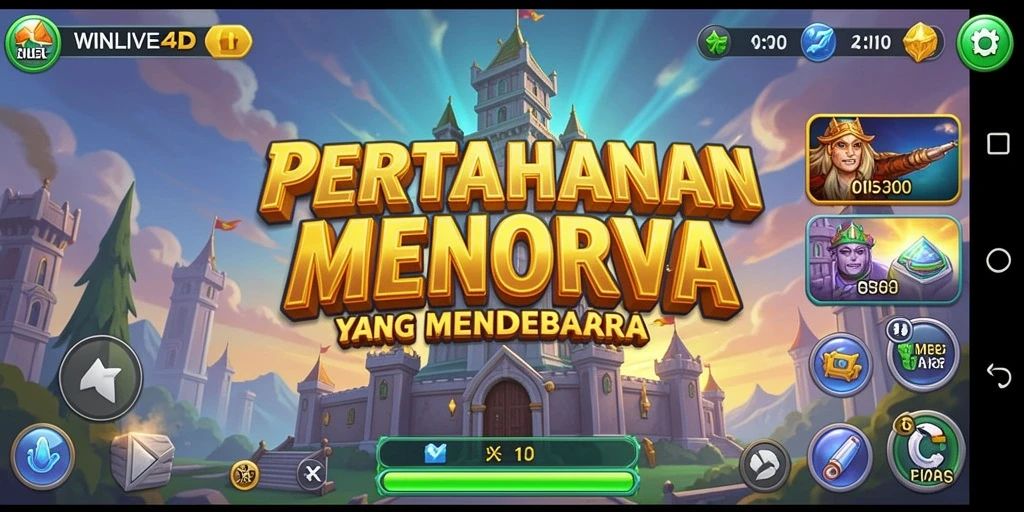 Tangkapan layar gameplay WINLIVE4D menampilkan pertempuran menara yang epik.
